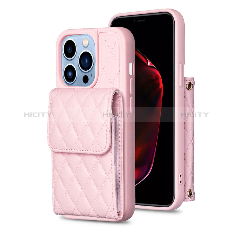 Funda Silicona Goma de Cuero Carcasa BF4 para Apple iPhone 13 Pro Max Oro Rosa