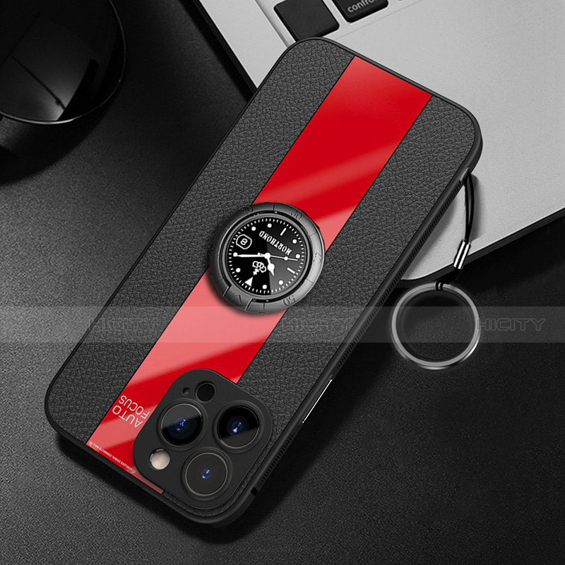 Funda Silicona Goma de Cuero Carcasa con Magnetico Anillo de dedo Soporte para Apple iPhone 14 Pro Rojo