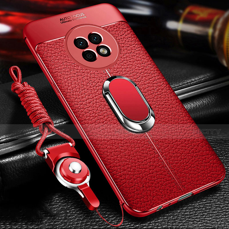 Funda Silicona Goma de Cuero Carcasa con Magnetico Anillo de dedo Soporte para Huawei Enjoy 20 Plus 5G Rojo