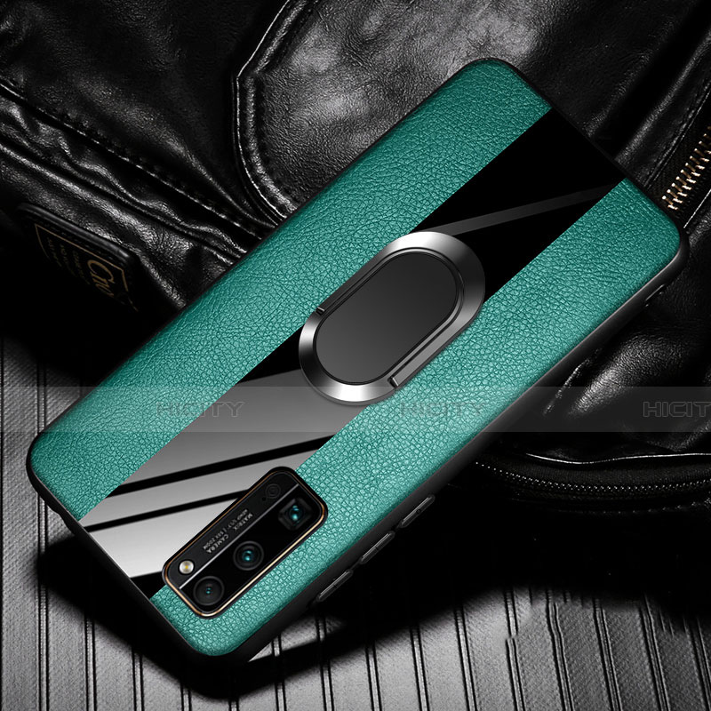 Funda Silicona Goma de Cuero Carcasa con Magnetico Anillo de dedo Soporte para Huawei Honor 30 Pro Verde