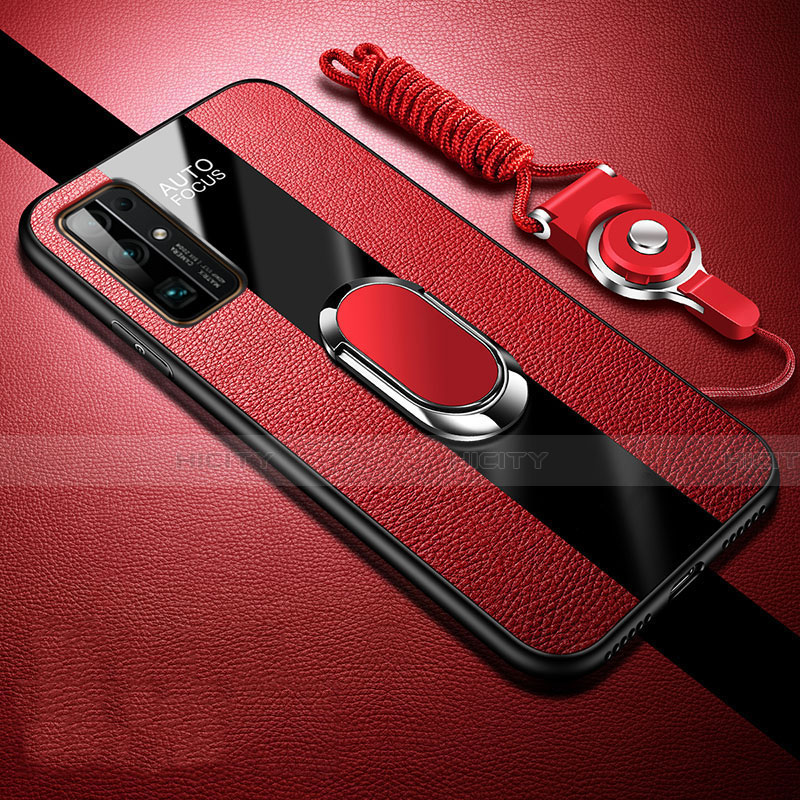 Funda Silicona Goma de Cuero Carcasa con Magnetico Anillo de dedo Soporte para Huawei Honor 30 Rojo