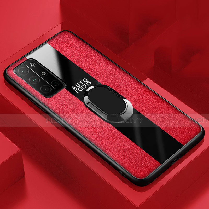 Funda Silicona Goma de Cuero Carcasa con Magnetico Anillo de dedo Soporte para Huawei Honor 30S Rojo