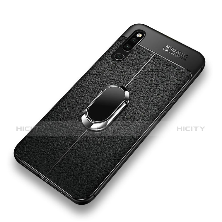 Funda Silicona Goma de Cuero Carcasa con Magnetico Anillo de dedo Soporte para Huawei Honor Magic 2 Negro