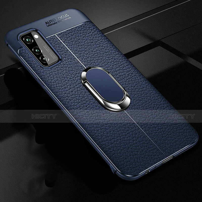 Funda Silicona Goma de Cuero Carcasa con Magnetico Anillo de dedo Soporte para Huawei Honor V30 Pro 5G Azul