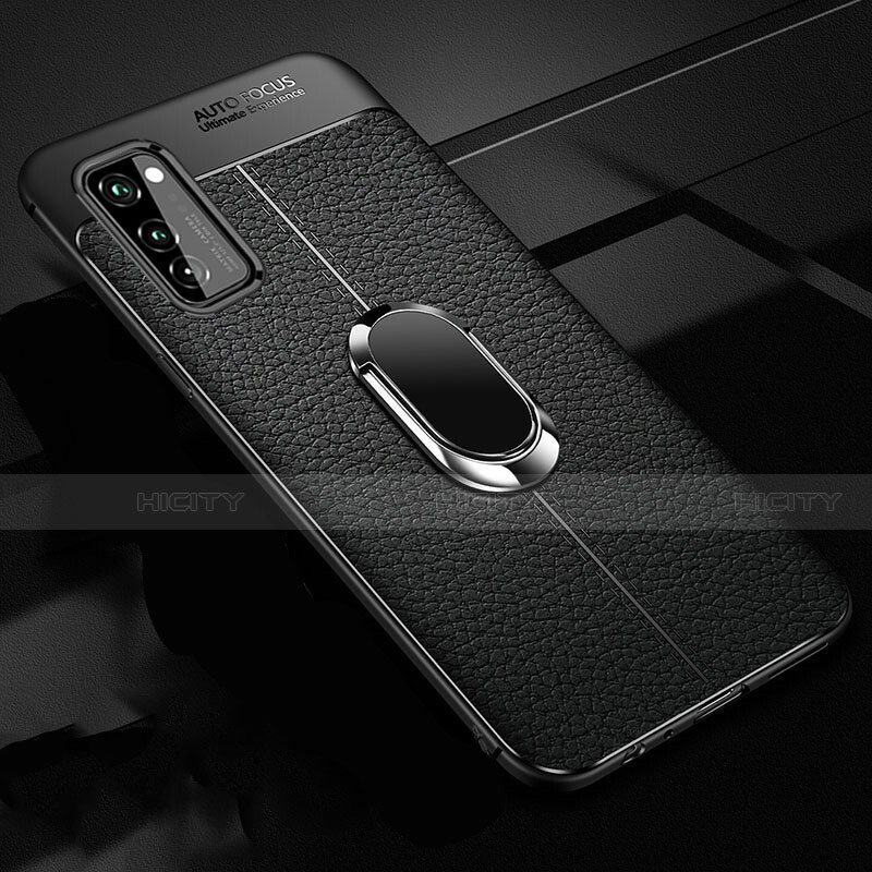 Funda Silicona Goma de Cuero Carcasa con Magnetico Anillo de dedo Soporte para Huawei Honor V30 Pro 5G Negro