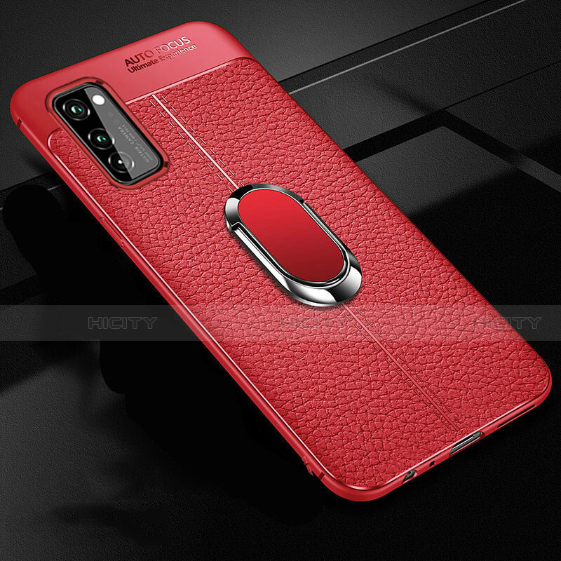 Funda Silicona Goma de Cuero Carcasa con Magnetico Anillo de dedo Soporte para Huawei Honor View 30 Pro 5G Rojo