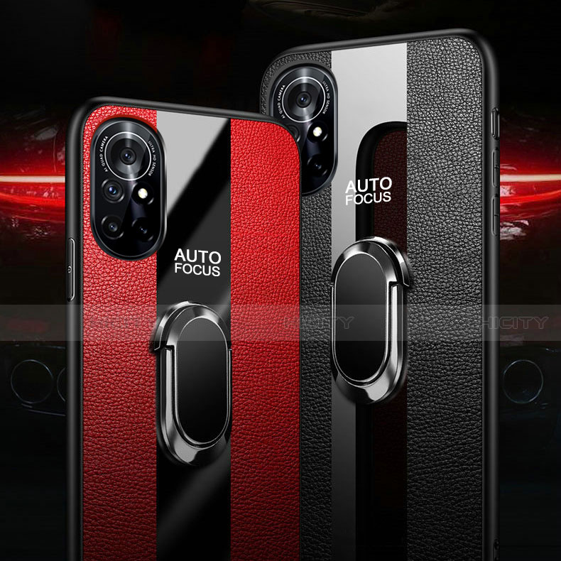 Funda Silicona Goma de Cuero Carcasa con Magnetico Anillo de dedo Soporte para Huawei Nova 8 Pro 5G