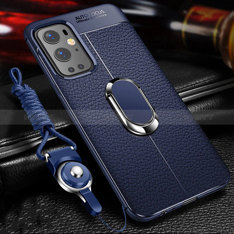 Funda Silicona Goma de Cuero Carcasa con Magnetico Anillo de dedo Soporte para OnePlus 9 Pro 5G