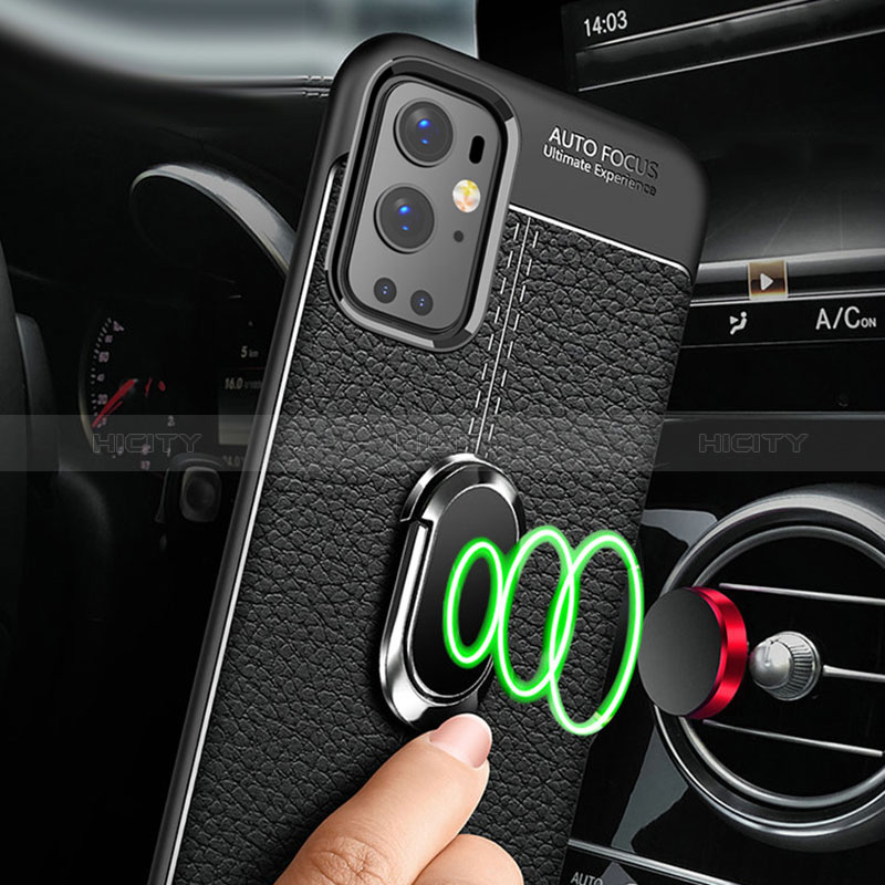 Funda Silicona Goma de Cuero Carcasa con Magnetico Anillo de dedo Soporte para OnePlus 9 Pro 5G