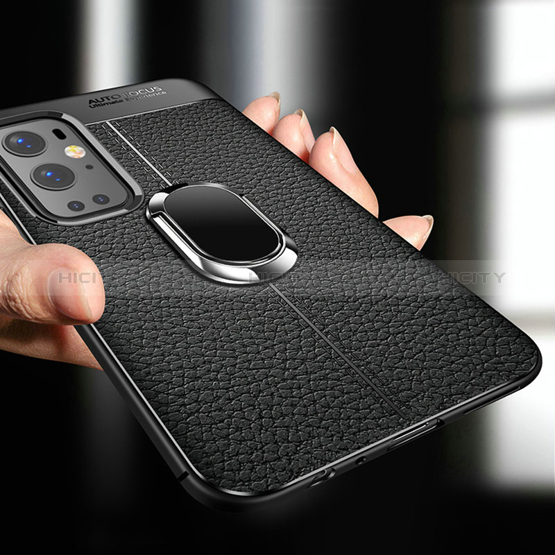 Funda Silicona Goma de Cuero Carcasa con Magnetico Anillo de dedo Soporte para OnePlus 9 Pro 5G