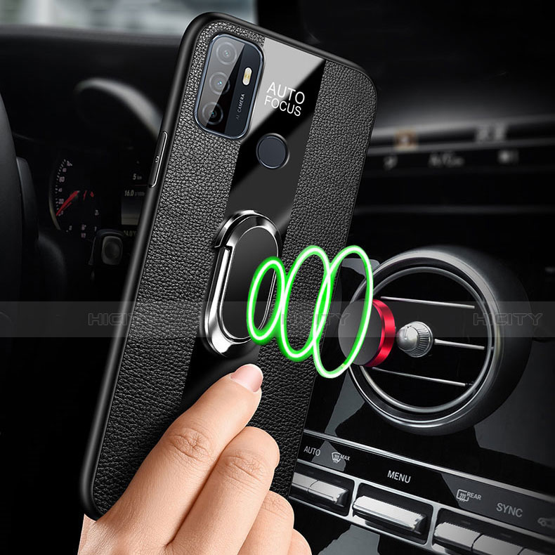 Funda Silicona Goma de Cuero Carcasa con Magnetico Anillo de dedo Soporte para Oppo A53s