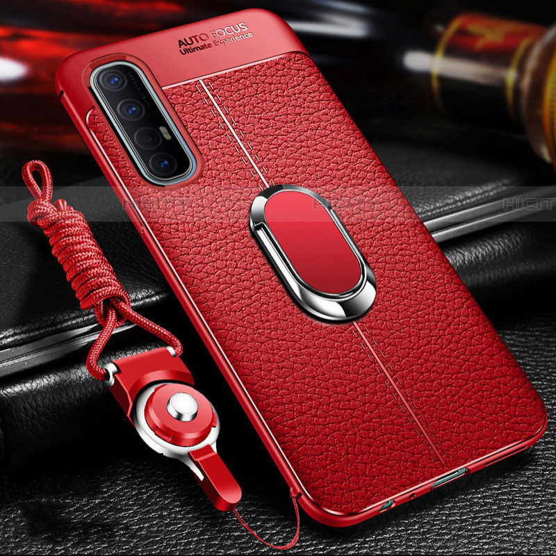 Funda Silicona Goma de Cuero Carcasa con Magnetico Anillo de dedo Soporte para Oppo Find X2 Neo Rojo