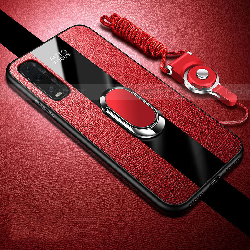 Funda Silicona Goma de Cuero Carcasa con Magnetico Anillo de dedo Soporte para Oppo Find X2 Rojo