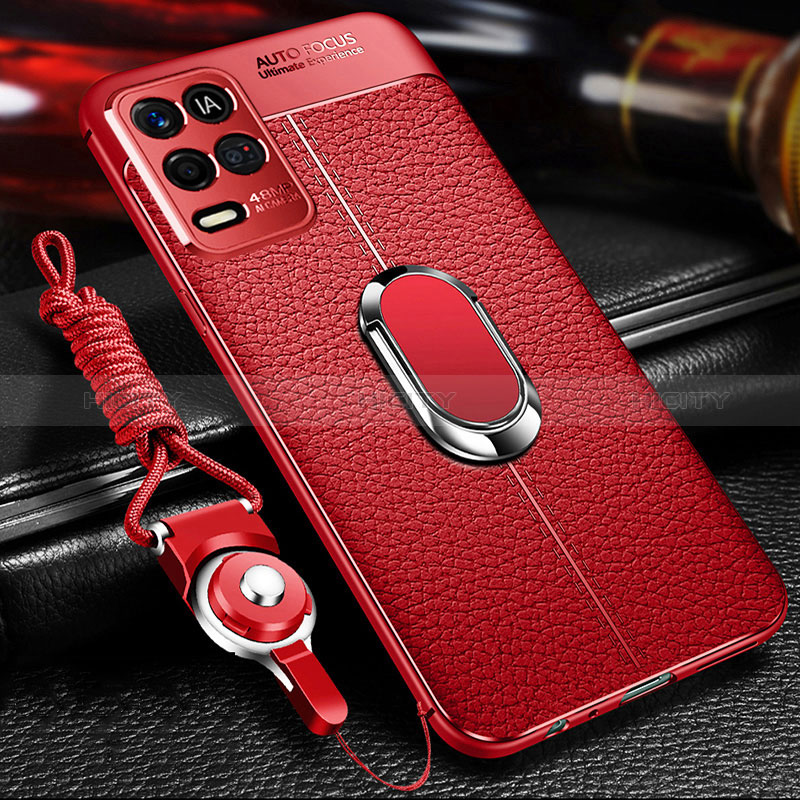 Funda Silicona Goma de Cuero Carcasa con Magnetico Anillo de dedo Soporte para Oppo K9X 5G Rojo