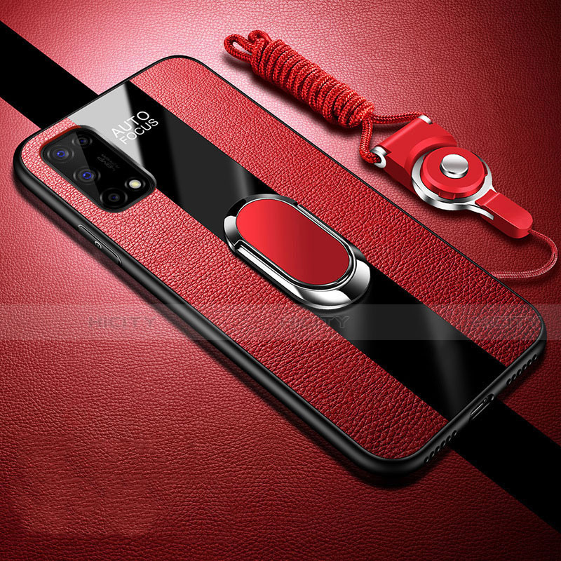 Funda Silicona Goma de Cuero Carcasa con Magnetico Anillo de dedo Soporte para Realme Narzo 30 Pro 5G Rojo