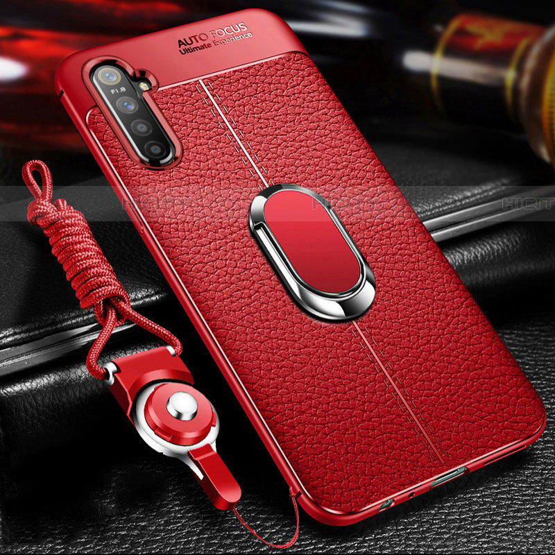 Funda Silicona Goma de Cuero Carcasa con Magnetico Anillo de dedo Soporte para Realme X2 Rojo