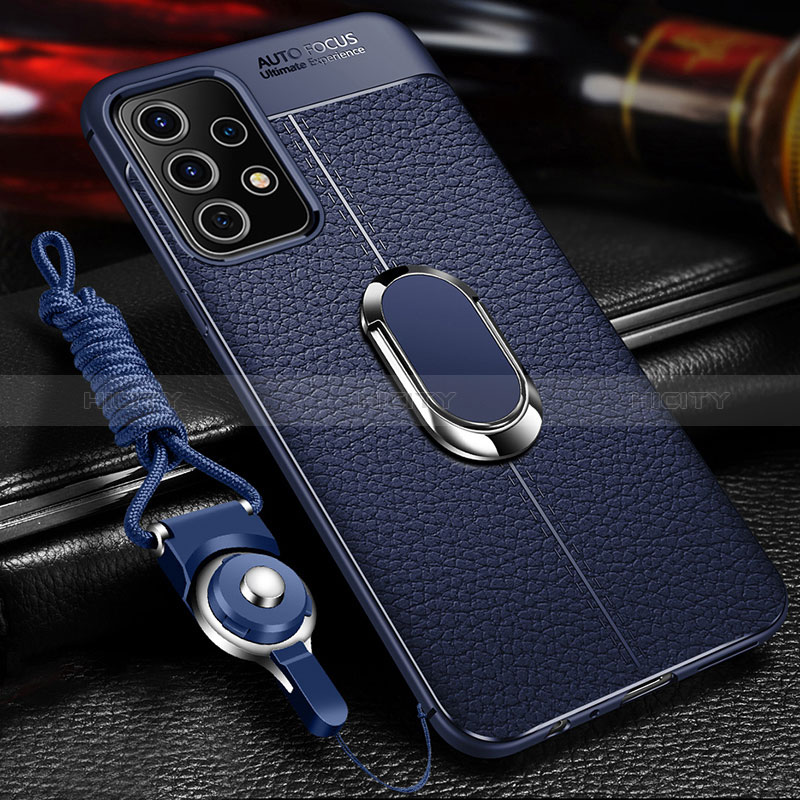 Funda Silicona Goma de Cuero Carcasa con Magnetico Anillo de dedo Soporte para Samsung Galaxy A52s 5G Azul