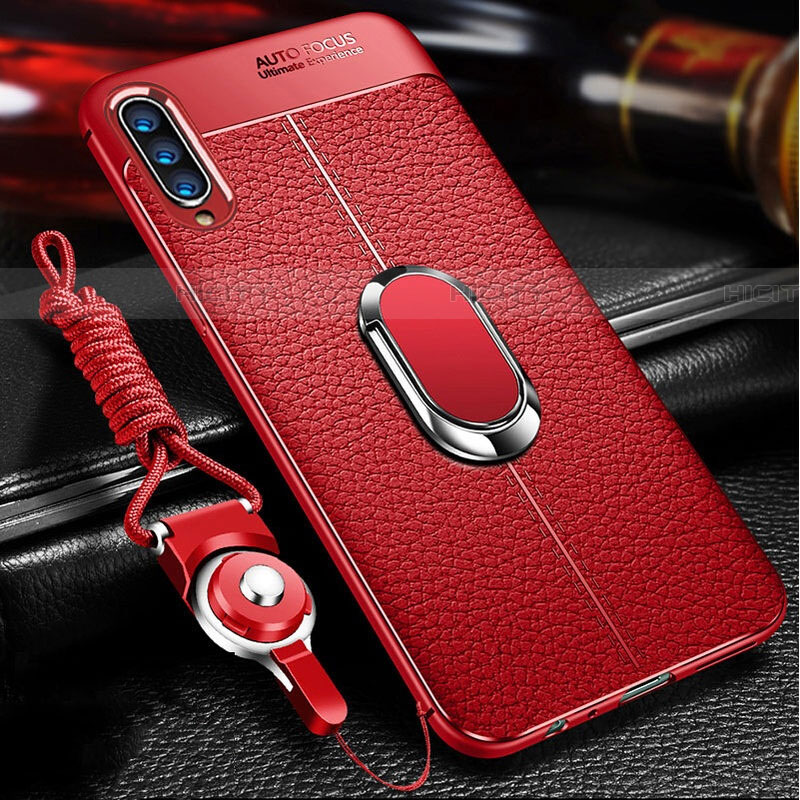 Funda Silicona Goma de Cuero Carcasa con Magnetico Anillo de dedo Soporte para Samsung Galaxy A70S Rojo