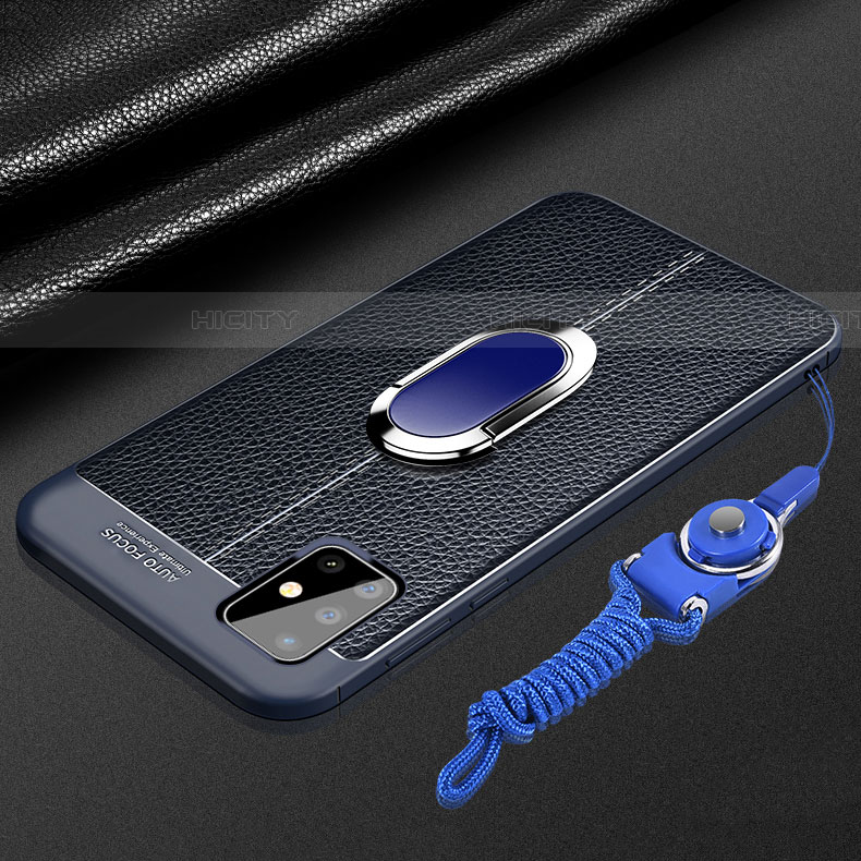 Funda Silicona Goma de Cuero Carcasa con Magnetico Anillo de dedo Soporte para Samsung Galaxy A71 5G Azul