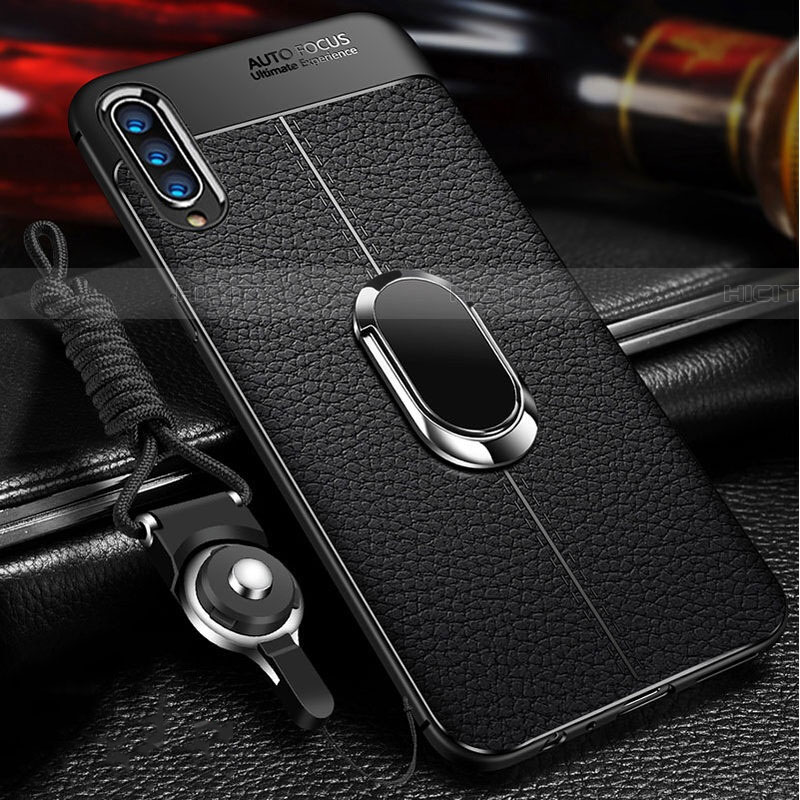 Funda Silicona Goma de Cuero Carcasa con Magnetico Anillo de dedo Soporte para Samsung Galaxy A90 5G Negro