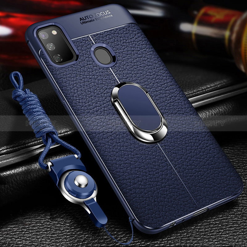 Funda Silicona Goma de Cuero Carcasa con Magnetico Anillo de dedo Soporte para Samsung Galaxy M21