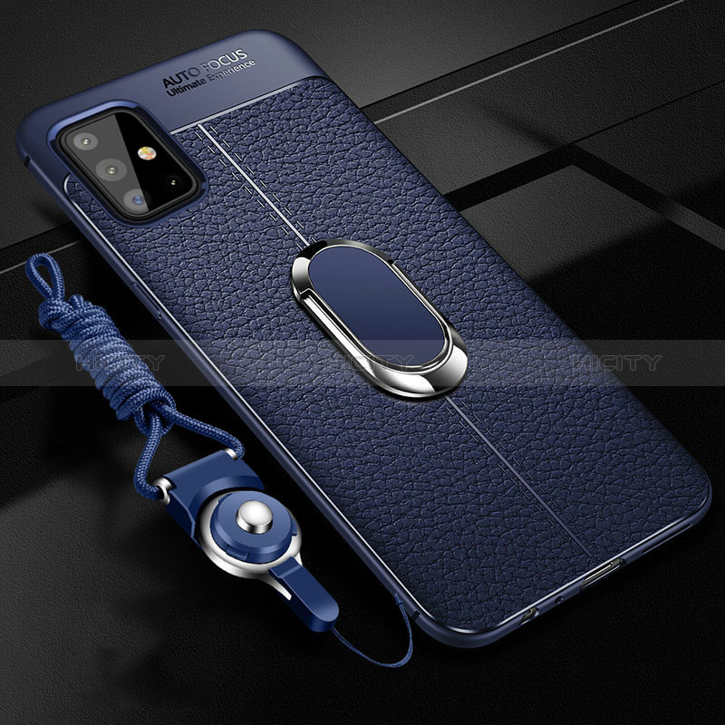 Funda Silicona Goma de Cuero Carcasa con Magnetico Anillo de dedo Soporte para Samsung Galaxy M40S Azul