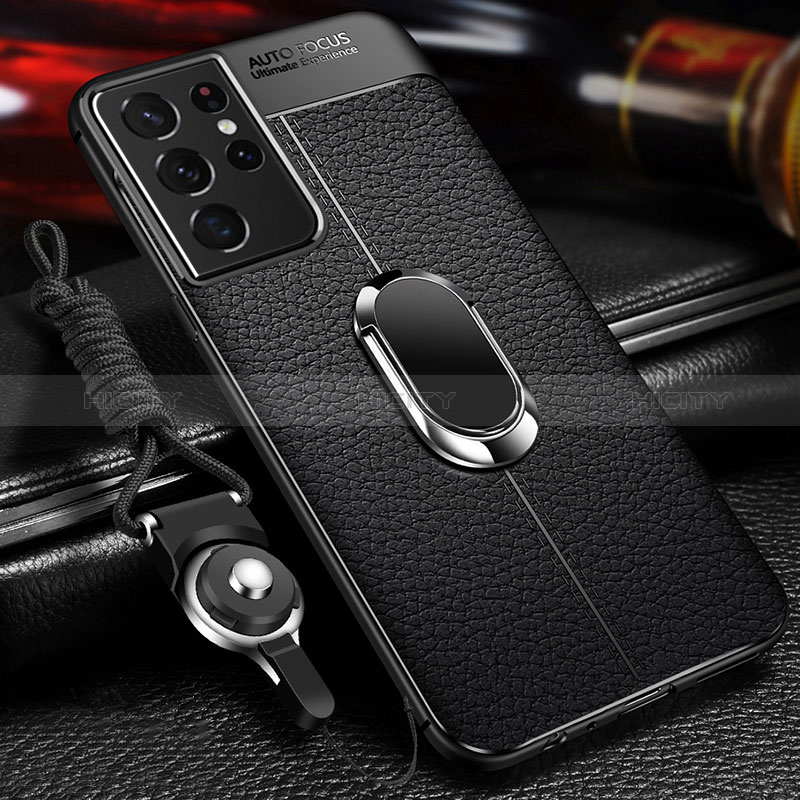 Funda Silicona Goma de Cuero Carcasa con Magnetico Anillo de dedo Soporte para Samsung Galaxy S24 Ultra 5G