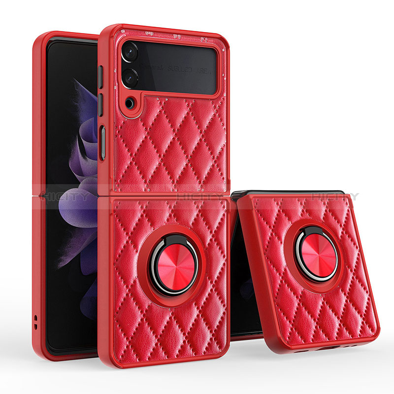 Funda Silicona Goma de Cuero Carcasa con Magnetico Anillo de dedo Soporte para Samsung Galaxy Z Flip3 5G Rojo