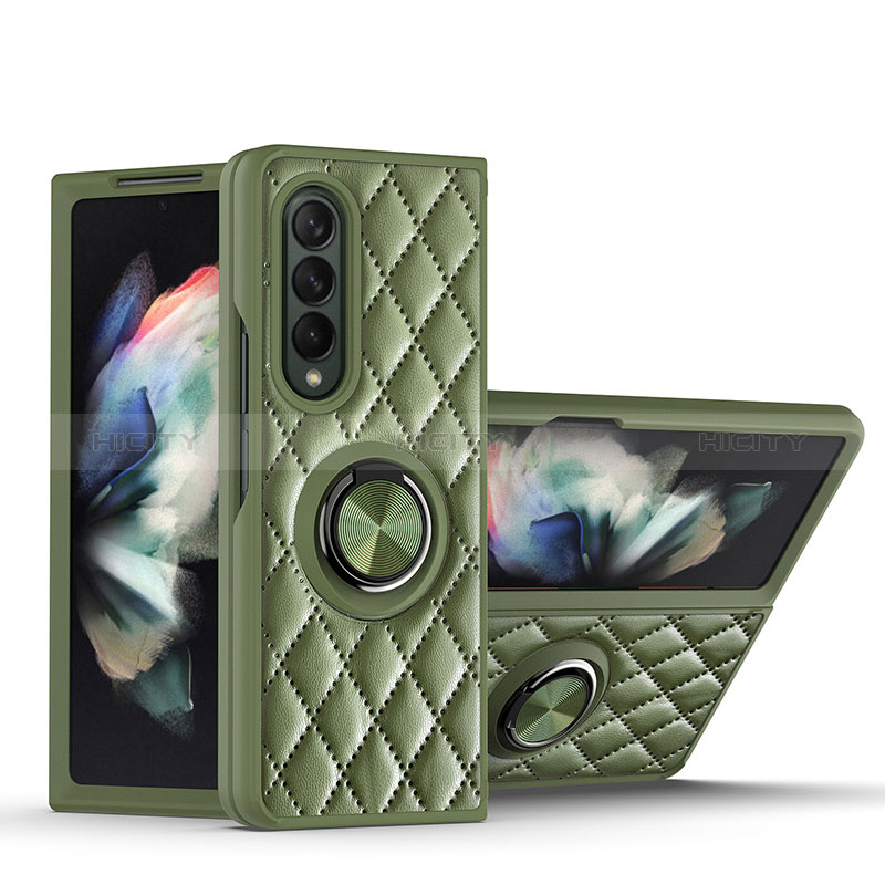 Funda Silicona Goma de Cuero Carcasa con Magnetico Anillo de dedo Soporte para Samsung Galaxy Z Fold3 5G Ejercito Verde