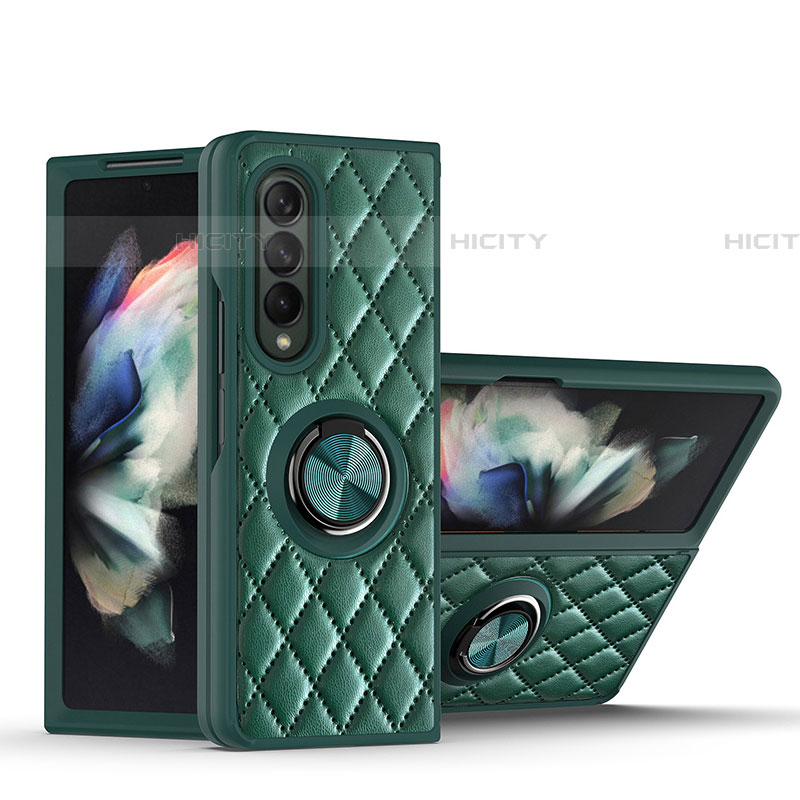 Funda Silicona Goma de Cuero Carcasa con Magnetico Anillo de dedo Soporte para Samsung Galaxy Z Fold4 5G Verde