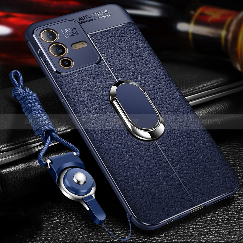 Funda Silicona Goma de Cuero Carcasa con Magnetico Anillo de dedo Soporte para Vivo V23 Pro 5G