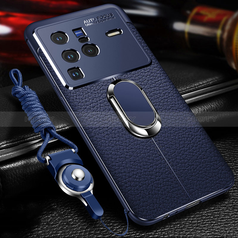 Funda Silicona Goma de Cuero Carcasa con Magnetico Anillo de dedo Soporte para Vivo X80 Pro 5G