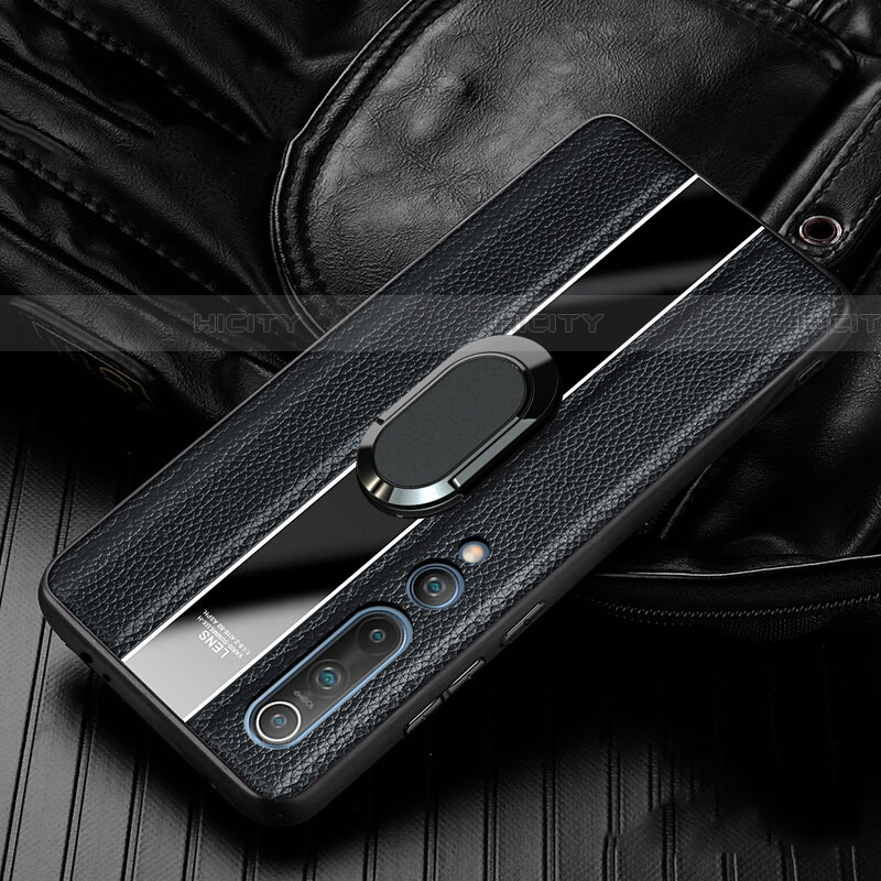 Funda Silicona Goma de Cuero Carcasa con Magnetico Anillo de dedo Soporte para Xiaomi Mi 10 Negro