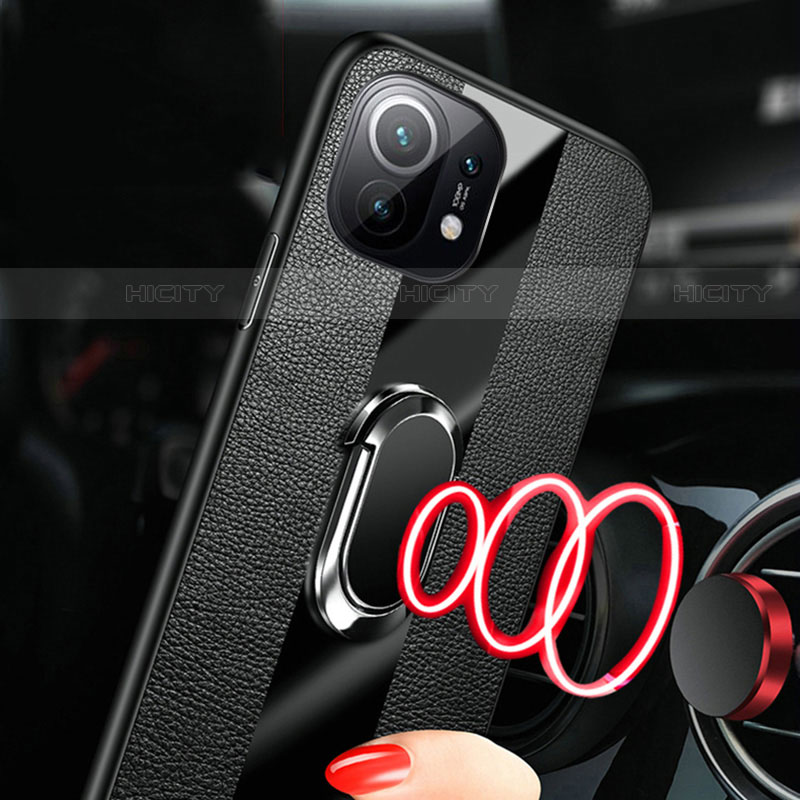 Funda Silicona Goma de Cuero Carcasa con Magnetico Anillo de dedo Soporte para Xiaomi Mi 11 Pro 5G