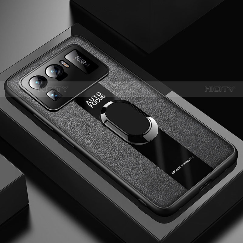 Funda Silicona Goma de Cuero Carcasa con Magnetico Anillo de dedo Soporte para Xiaomi Mi 11 Ultra 5G Negro