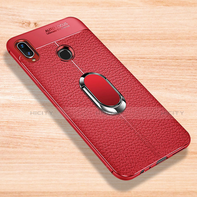 Funda Silicona Goma de Cuero Carcasa con Magnetico Anillo de dedo Soporte para Xiaomi Redmi Note 7 Pro Rojo