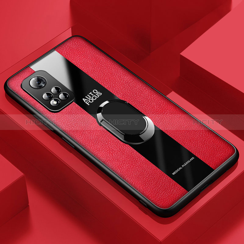 Funda Silicona Goma de Cuero Carcasa con Magnetico Anillo de dedo Soporte PB1 para Huawei Honor V40 5G Rojo