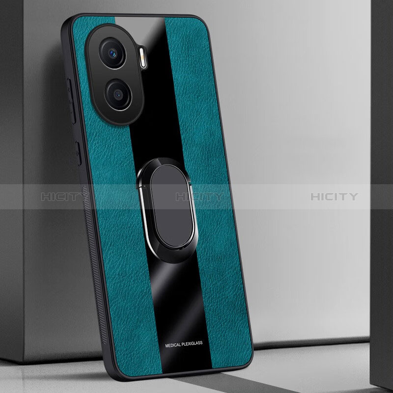 Funda Silicona Goma de Cuero Carcasa con Magnetico Anillo de dedo Soporte PB1 para Huawei Honor X40i 5G Verde