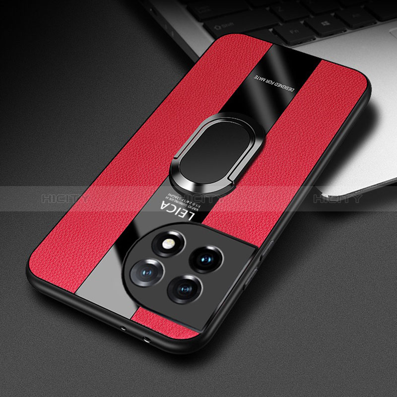 Funda Silicona Goma de Cuero Carcasa con Magnetico Anillo de dedo Soporte PB1 para OnePlus 11R 5G Rojo