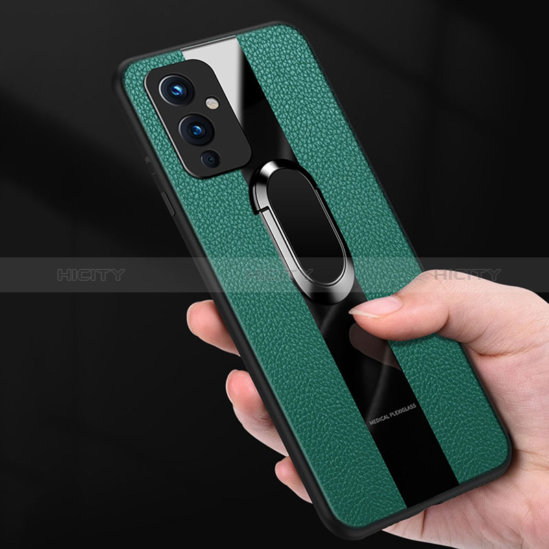 Funda Silicona Goma de Cuero Carcasa con Magnetico Anillo de dedo Soporte PB1 para OnePlus 9 5G