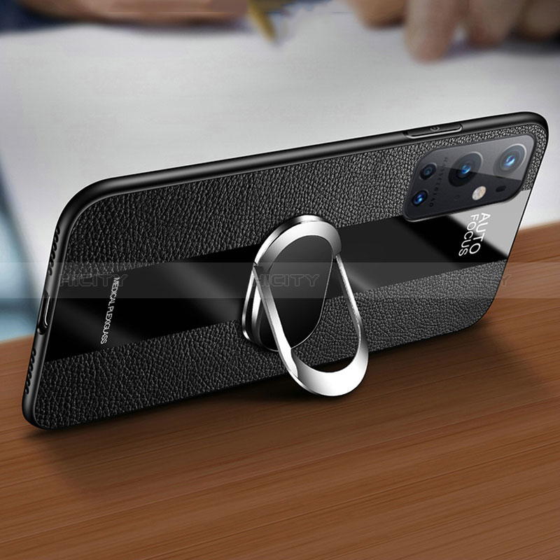 Funda Silicona Goma de Cuero Carcasa con Magnetico Anillo de dedo Soporte PB1 para OnePlus 9 Pro 5G