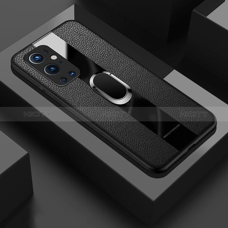 Funda Silicona Goma de Cuero Carcasa con Magnetico Anillo de dedo Soporte PB1 para OnePlus 9 Pro 5G