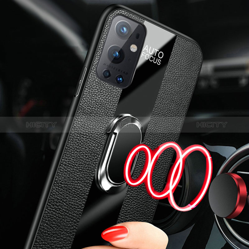 Funda Silicona Goma de Cuero Carcasa con Magnetico Anillo de dedo Soporte PB1 para OnePlus 9 Pro 5G