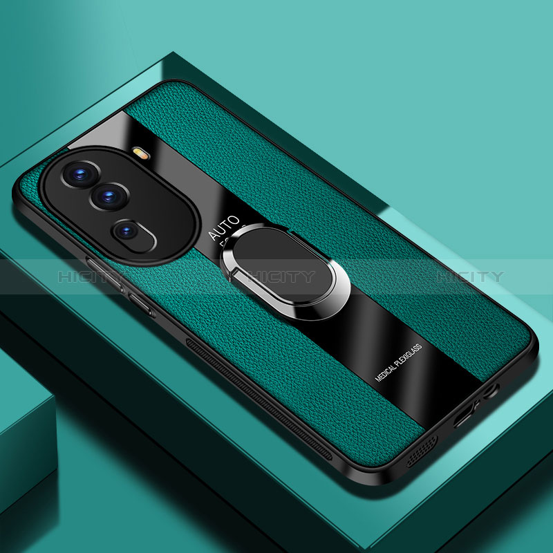 Funda Silicona Goma de Cuero Carcasa con Magnetico Anillo de dedo Soporte PB1 para Oppo Reno11 Pro 5G Verde