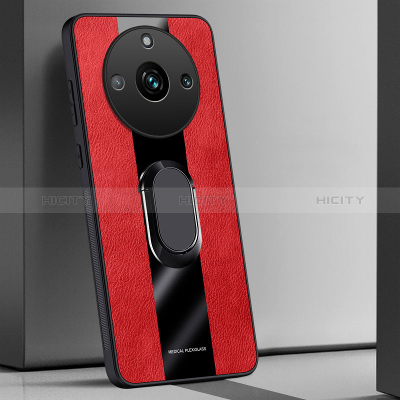 Funda Silicona Goma de Cuero Carcasa con Magnetico Anillo de dedo Soporte PB1 para Realme 11 Pro 5G Rojo