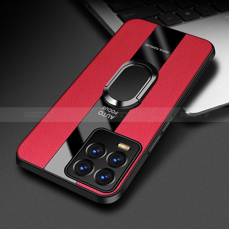 Funda Silicona Goma de Cuero Carcasa con Magnetico Anillo de dedo Soporte PB1 para Realme 8 4G Rojo