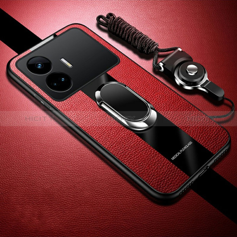 Funda Silicona Goma de Cuero Carcasa con Magnetico Anillo de dedo Soporte PB1 para Realme GT Neo5 SE 5G Rojo