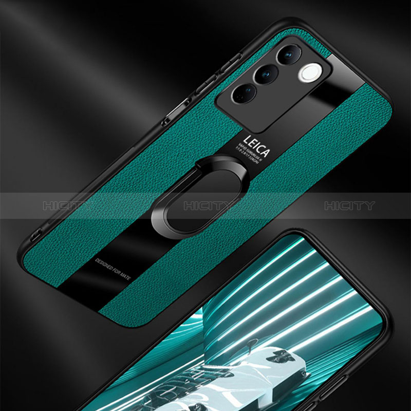 Funda Silicona Goma de Cuero Carcasa con Magnetico Anillo de dedo Soporte PB1 para Vivo V27 Pro 5G