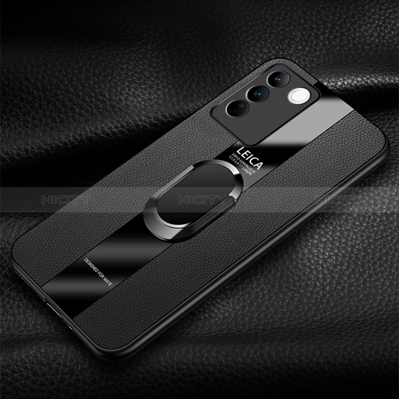 Funda Silicona Goma de Cuero Carcasa con Magnetico Anillo de dedo Soporte PB1 para Vivo V27e 5G