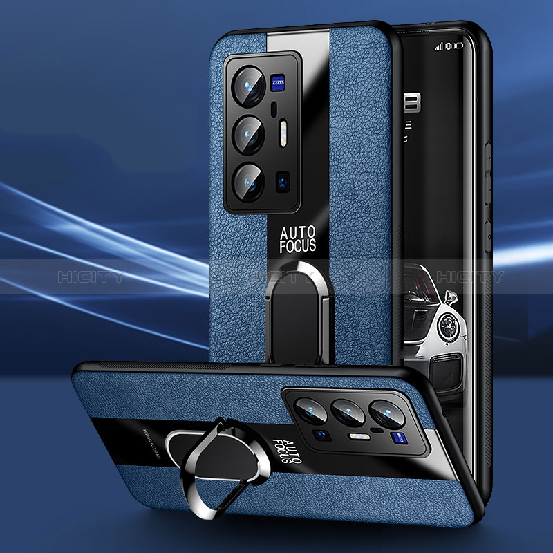 Funda Silicona Goma de Cuero Carcasa con Magnetico Anillo de dedo Soporte PB1 para Vivo X70 Pro+ Plus 5G Azul